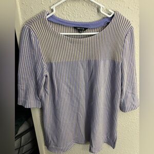Misook Blue and Cream Striped Blouse Size Large
